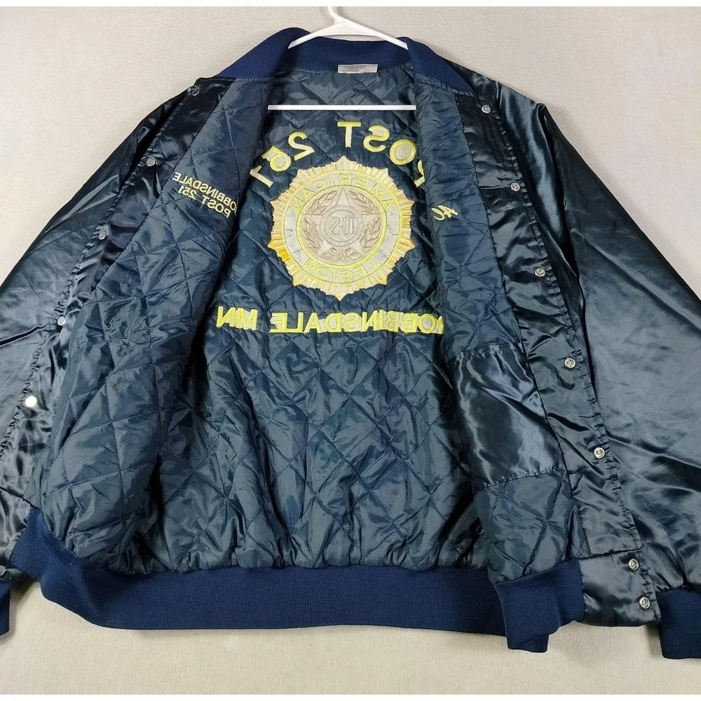 Vintage Satins Jacket Mens XL Blue Satin American Legion Robbinsdale MN Post 251